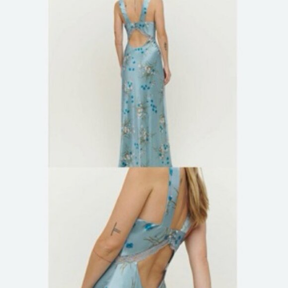 Reformation Chania Silk Dress in Blue Lago Size Medium - Picture 2 of 7